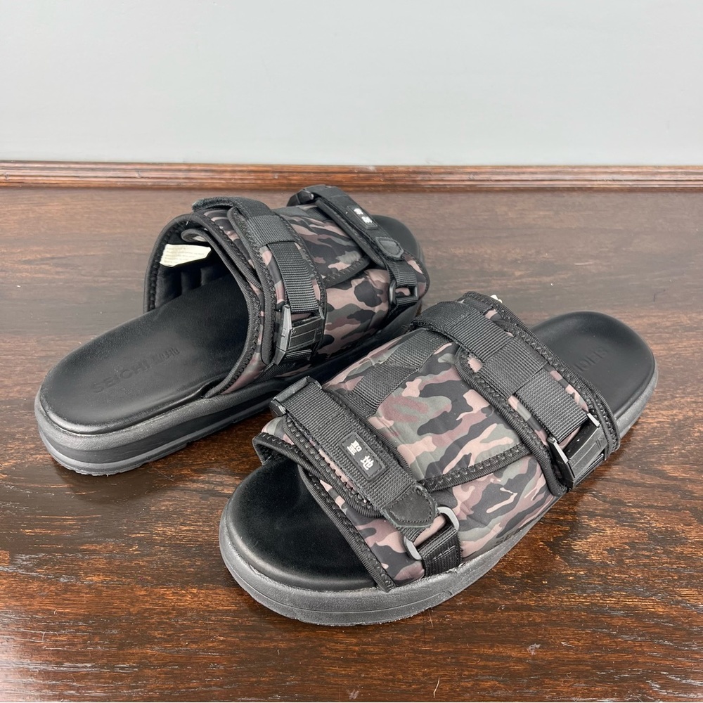 Seichi Slip Ons Mens Leather Slides Black Camo Sandals Size 13